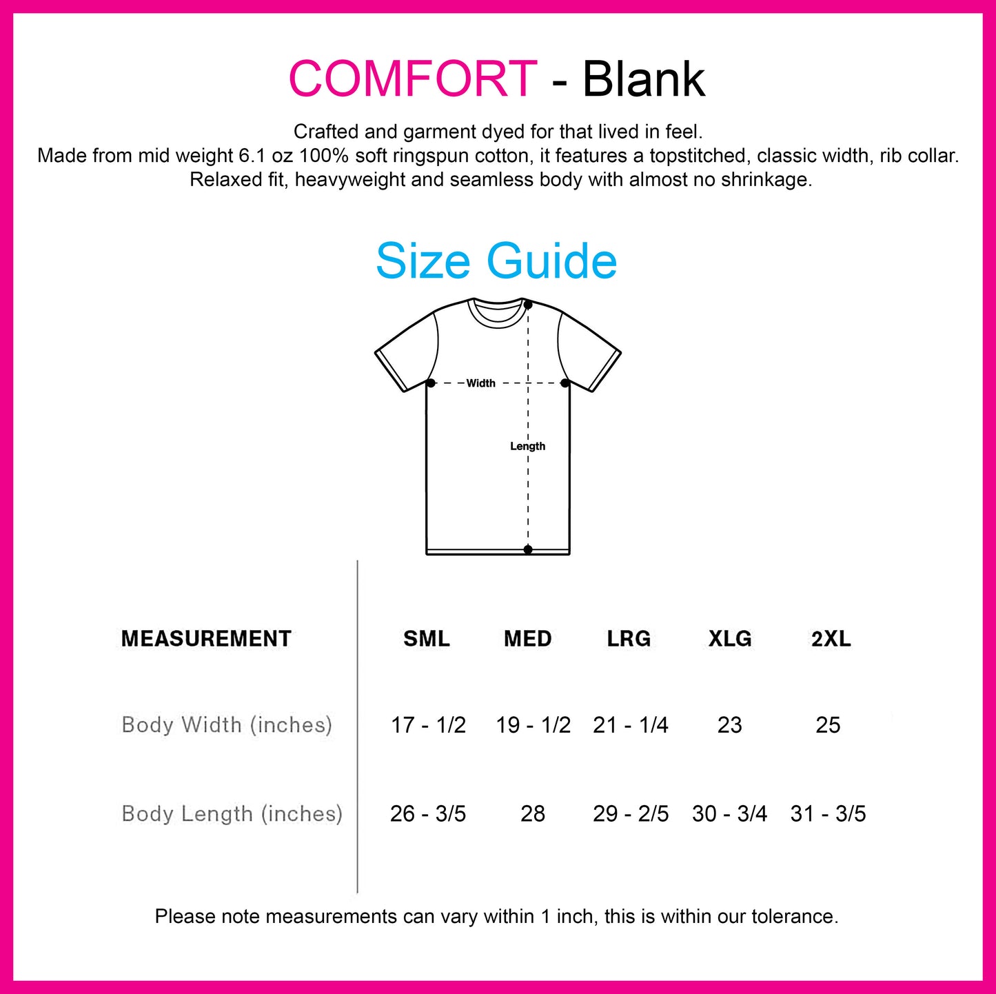 COMFORT - Custom Order (Front Print Only)