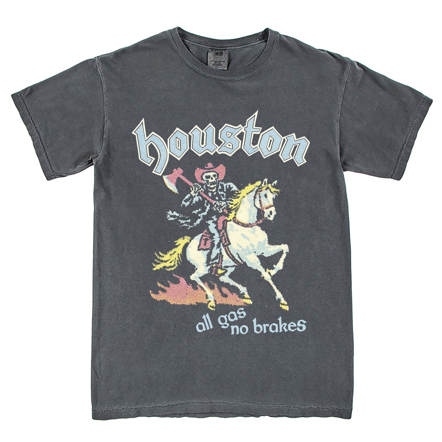 Houston All Gas No Brakes Texas T-Shirt Vintage Style Custom Unisex Graphic Tee Classic Cotton Short Sleeve Crew Neck