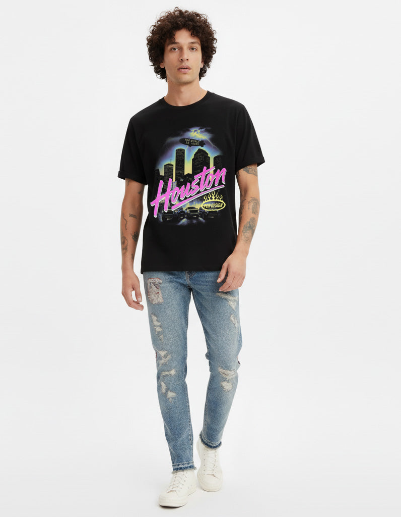Houston The World Is Yours T-Shirt Vintage Style Custom Unisex Graphic Tee Classic Cotton Short Sleeve Crew Neck
