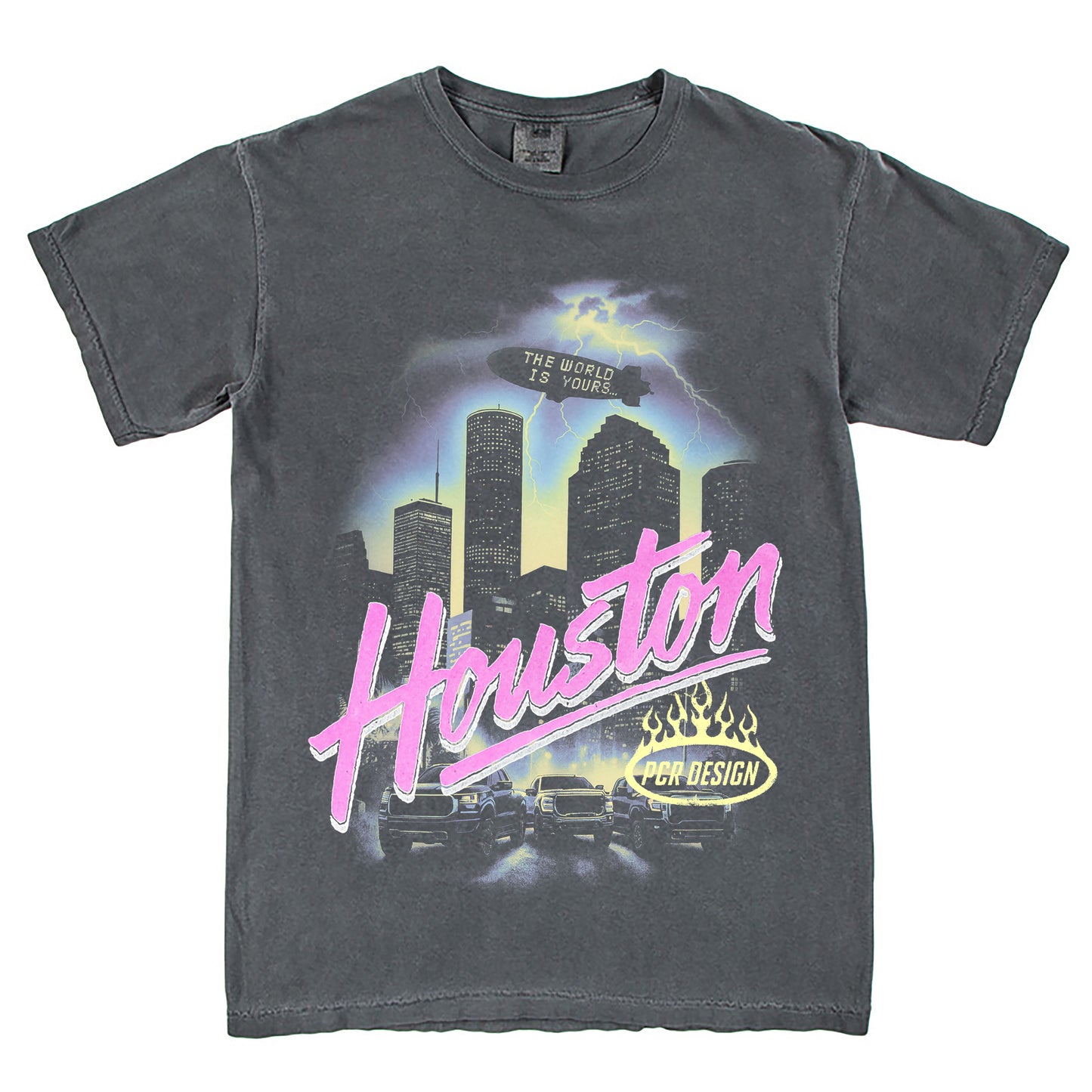 Houston The World Is Yours T-Shirt Vintage Style Custom Unisex Graphic Tee Classic Cotton Short Sleeve Crew Neck