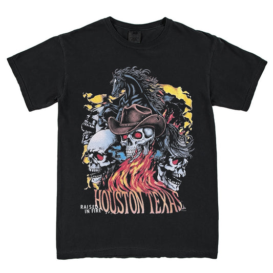Raised In Fire Houston Texas T-Shirt Vintage Style Custom Unisex Graphic Tee