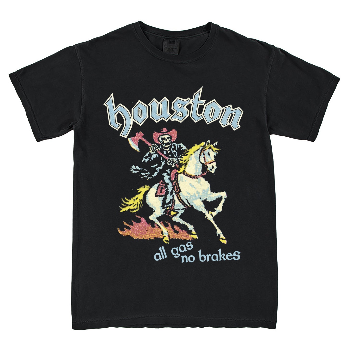 Houston All Gas No Brakes Texas T-Shirt Vintage Style Custom Unisex Graphic Tee Classic Cotton Short Sleeve Crew Neck