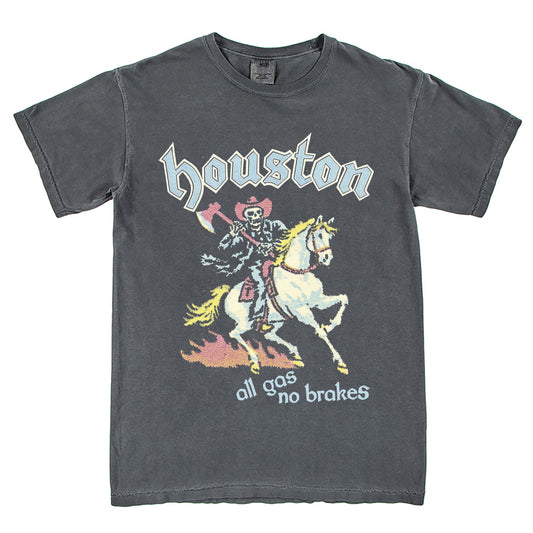 Houston All Gas No Brakes Texas T-Shirt Vintage Style Custom Unisex Graphic Tee Classic Cotton Short Sleeve Crew Neck