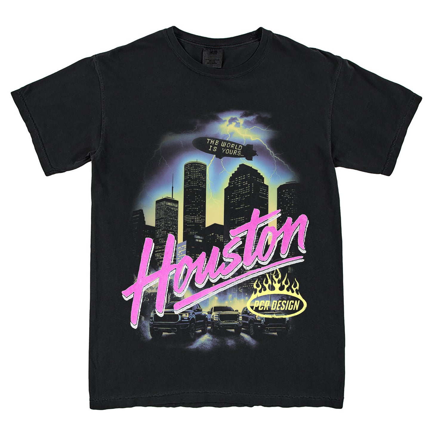 Houston The World Is Yours T-Shirt Vintage Style Custom Unisex Graphic Tee Classic Cotton Short Sleeve Crew Neck