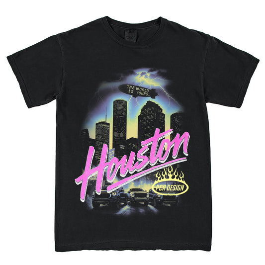 Houston The World Is Yours T-Shirt Vintage Style Custom Unisex Graphic Tee Classic Cotton Short Sleeve Crew Neck