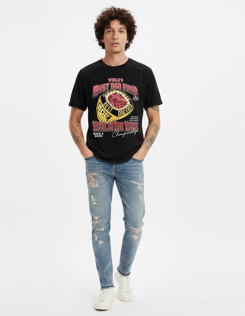Worlds Best Dad Championship T-Shirt Vintage Style Custom Unisex Graphic Tee Classic Cotton Short Sleeve Crew Neck